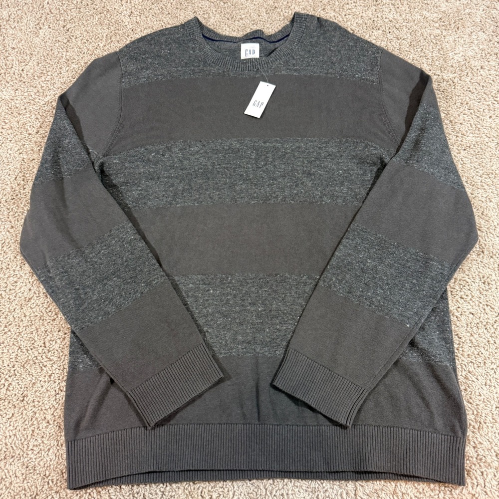 Gap Crewneck Sweater Mens Large Soft Black Striped NWT Core Cotton 512869-00